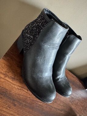 Black Glitter Side Panel Ankle Boots